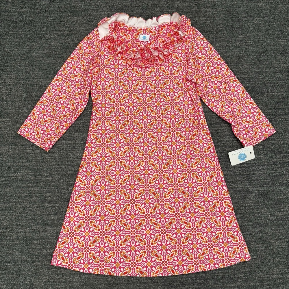 Beacon Hill Krissy Dress Women Medium Ruffle Neck Preppy Country Club Beach USA